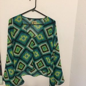 Show Me Your Mumu bell sleeves V neck Lg vibrant!